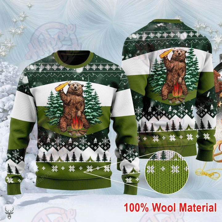 Bear Beer Campfire Christmas Ugly Sweater- Best Christmas Gifts 2023