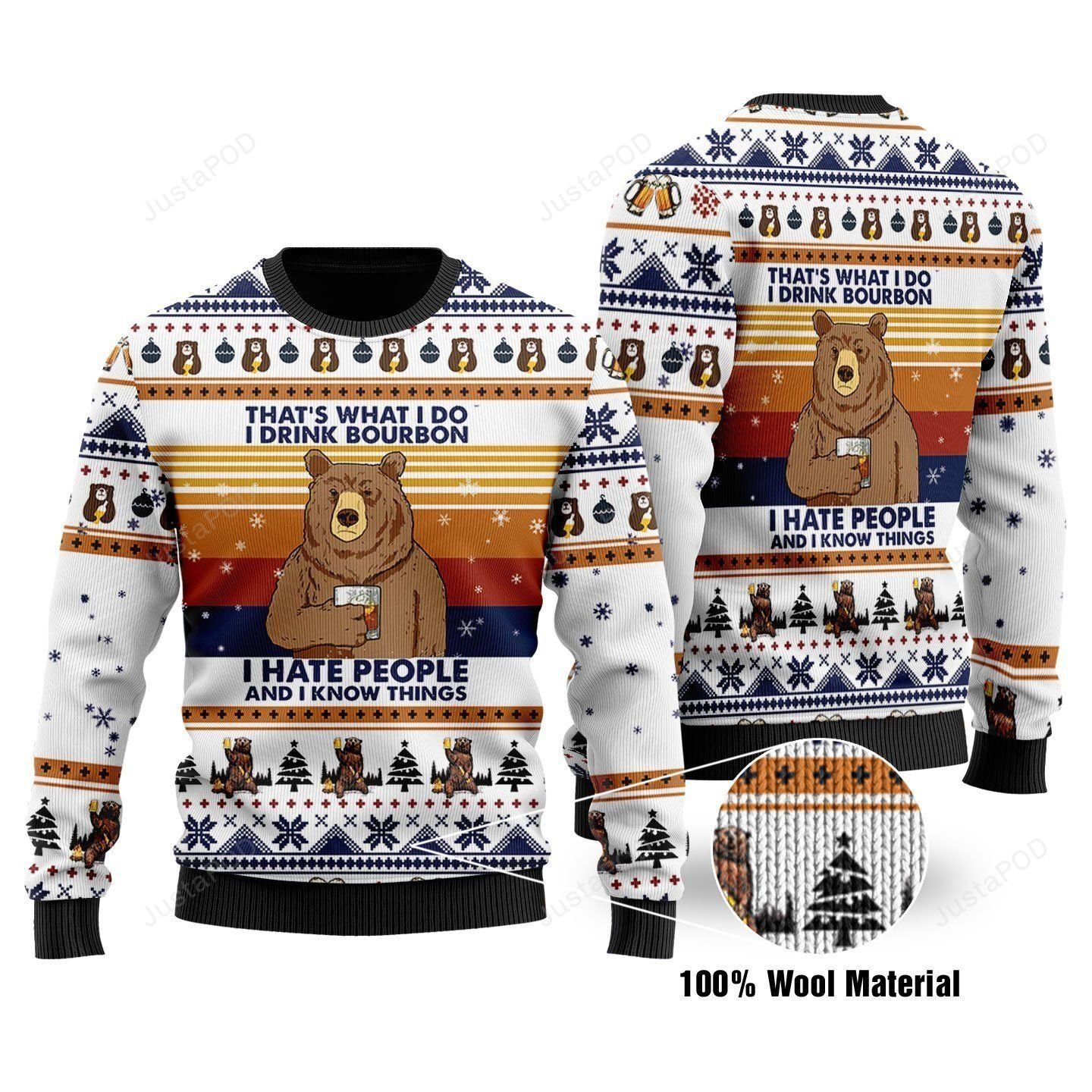 Bear Drink Bourbon Whiskey Christmas Ugly Sweater- Best Christmas Gifts 2023