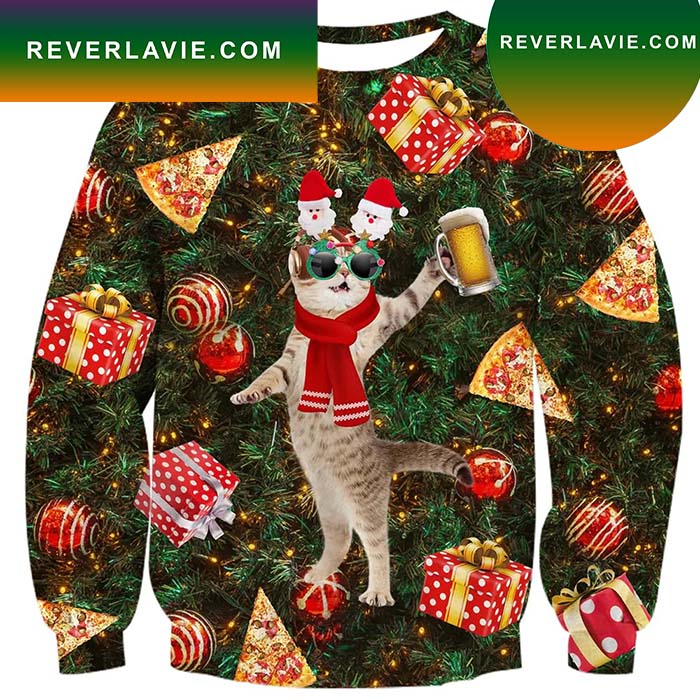 Beer Dj Pizza Cat Ugly Christmas Sweater- Best Christmas Gifts 2023