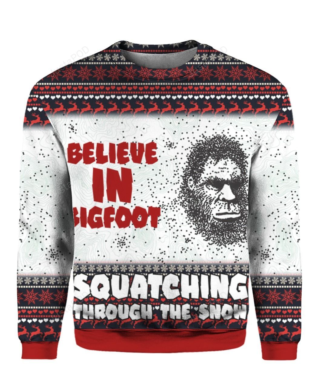 Believe In Bigfoot Squatching Through The Snow Christmas Ugly Sweater- Best Christmas Gifts 2023