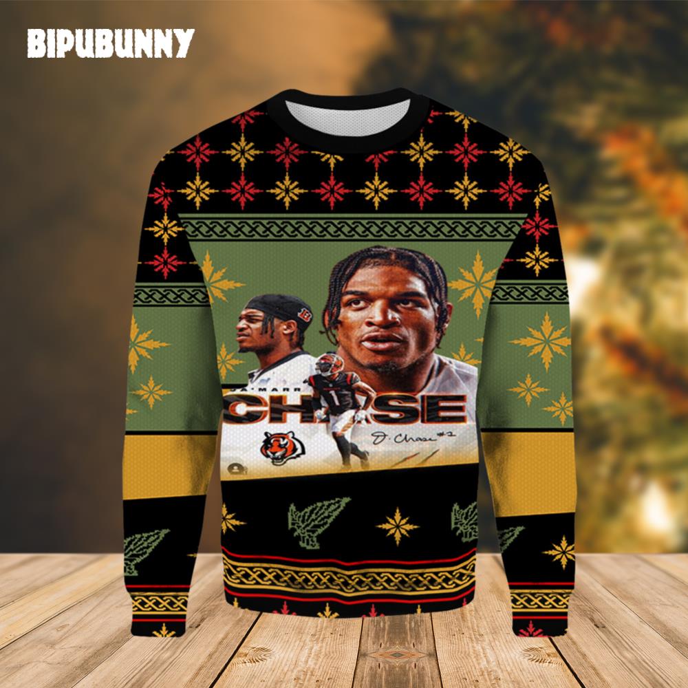 Bengals Ja’marr Chase Signature Ugly Christmas Sweater- Best Christmas Gifts 2023