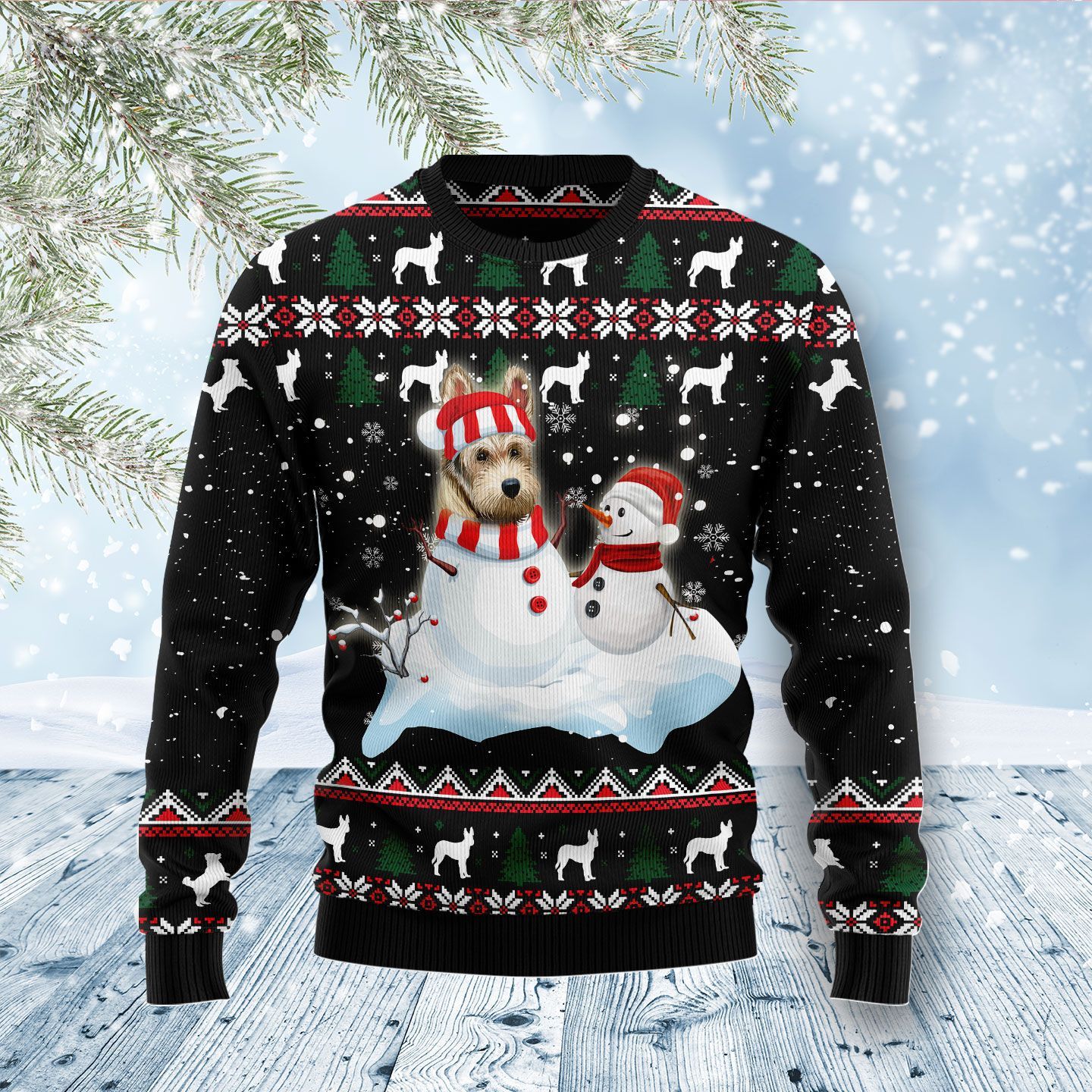 Berger Picard Dog And Snowman Christmas Ugly Sweater- Best Christmas Gifts 2023