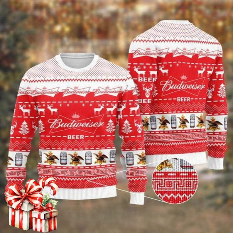 Best Gift 2023 -Christmas Cheers With Budweiser Beer Ugly Beer Sweater