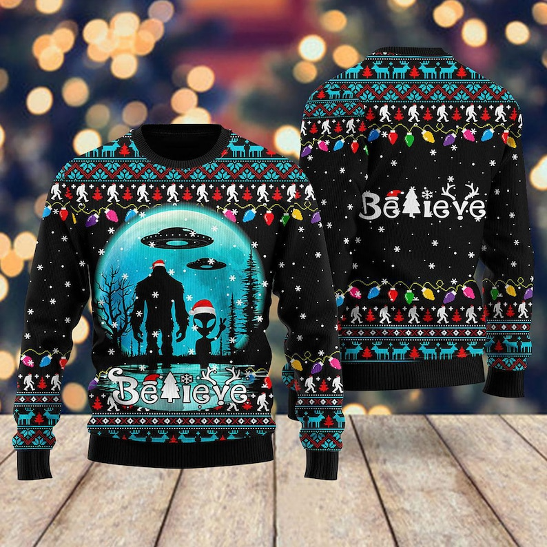 BigFoot Believe Ugly Christmas Sweater