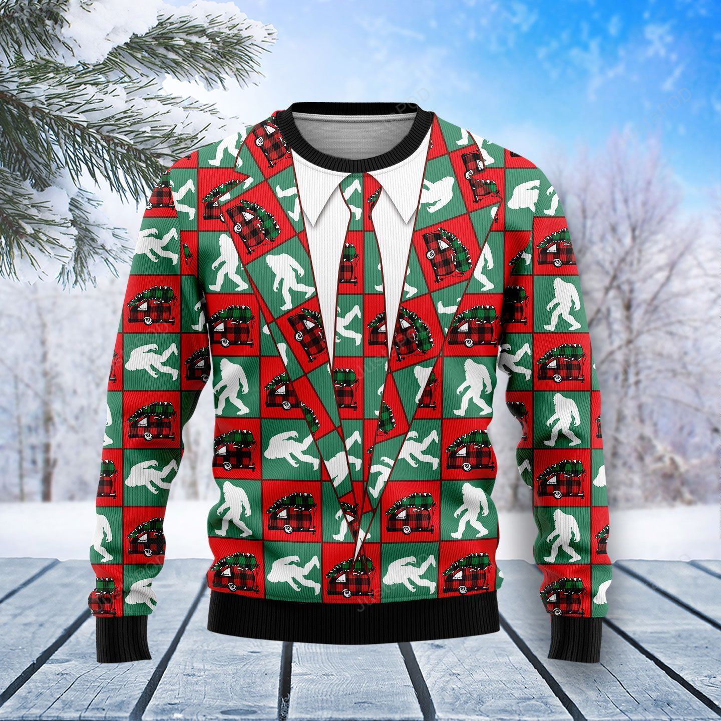 Bigfoot Camping Christmas Ugly Sweater- Best Christmas Gifts 2023