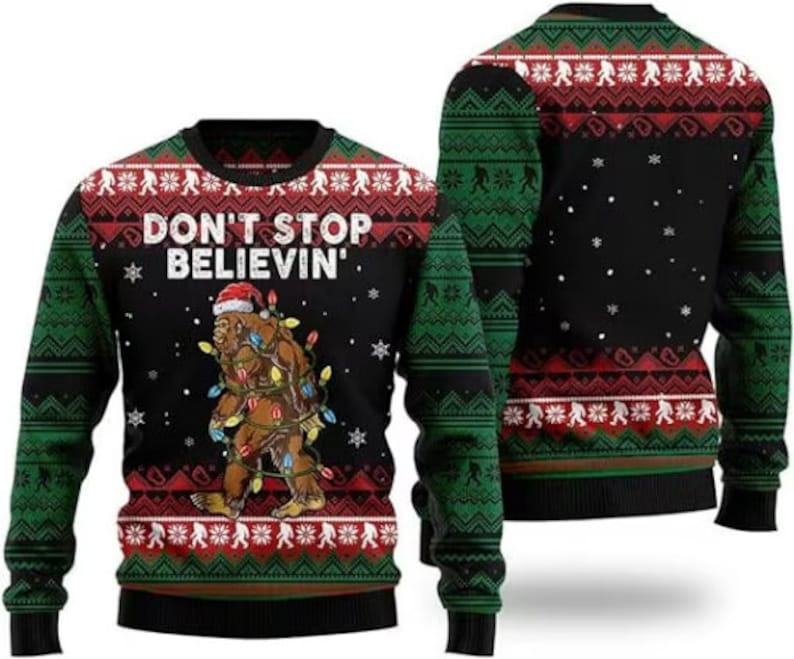 BigFoot Don’t Stop Believin’  Ugly Christmas Sweater