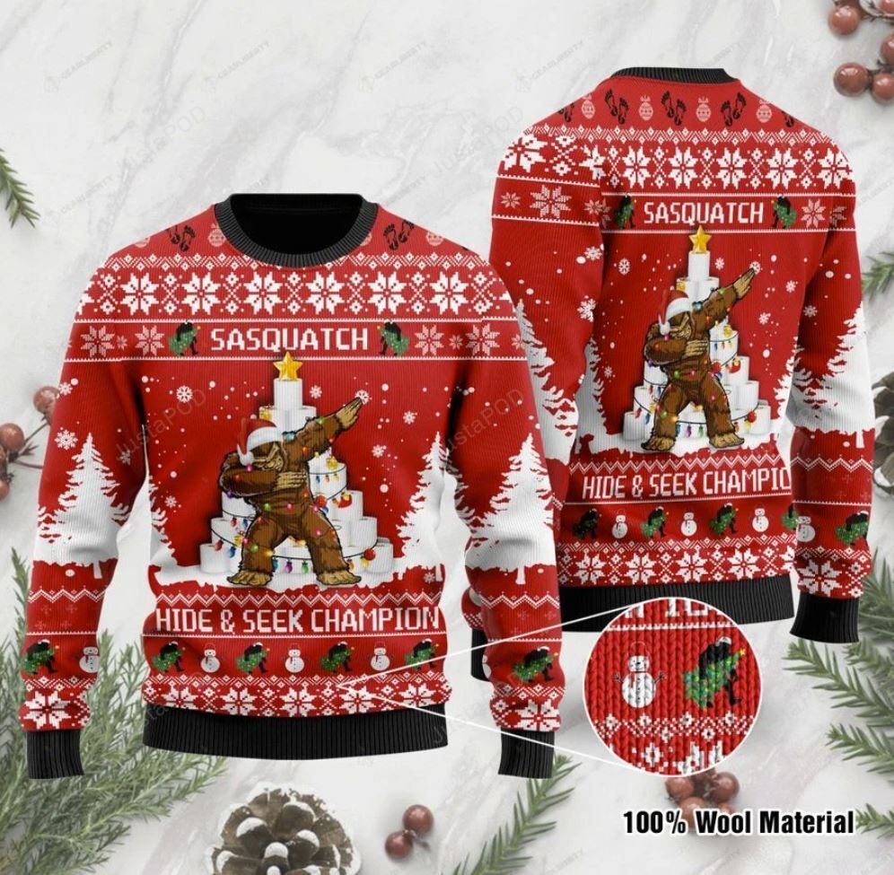 Bigfoot Hide And Seek Word Champion Dab Christmas Ugly Sweater- Best Christmas Gifts 2023