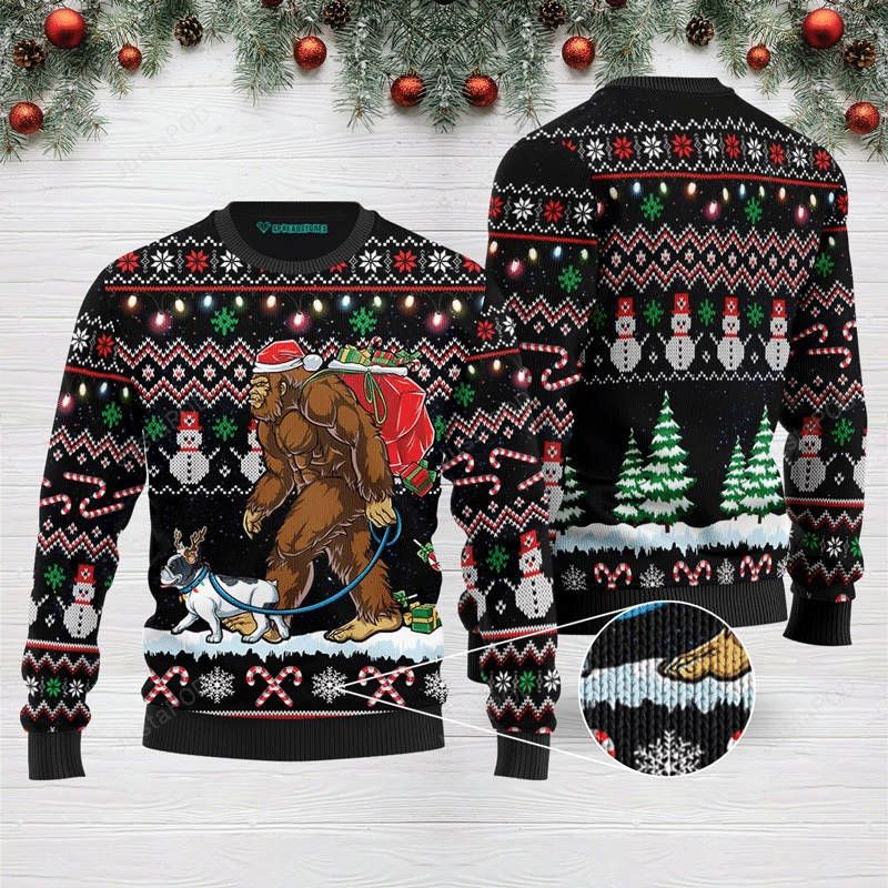 Bigfoot Santa And French Bulldog Gifts Christmas Ugly Sweater- Best Christmas Gifts 2023