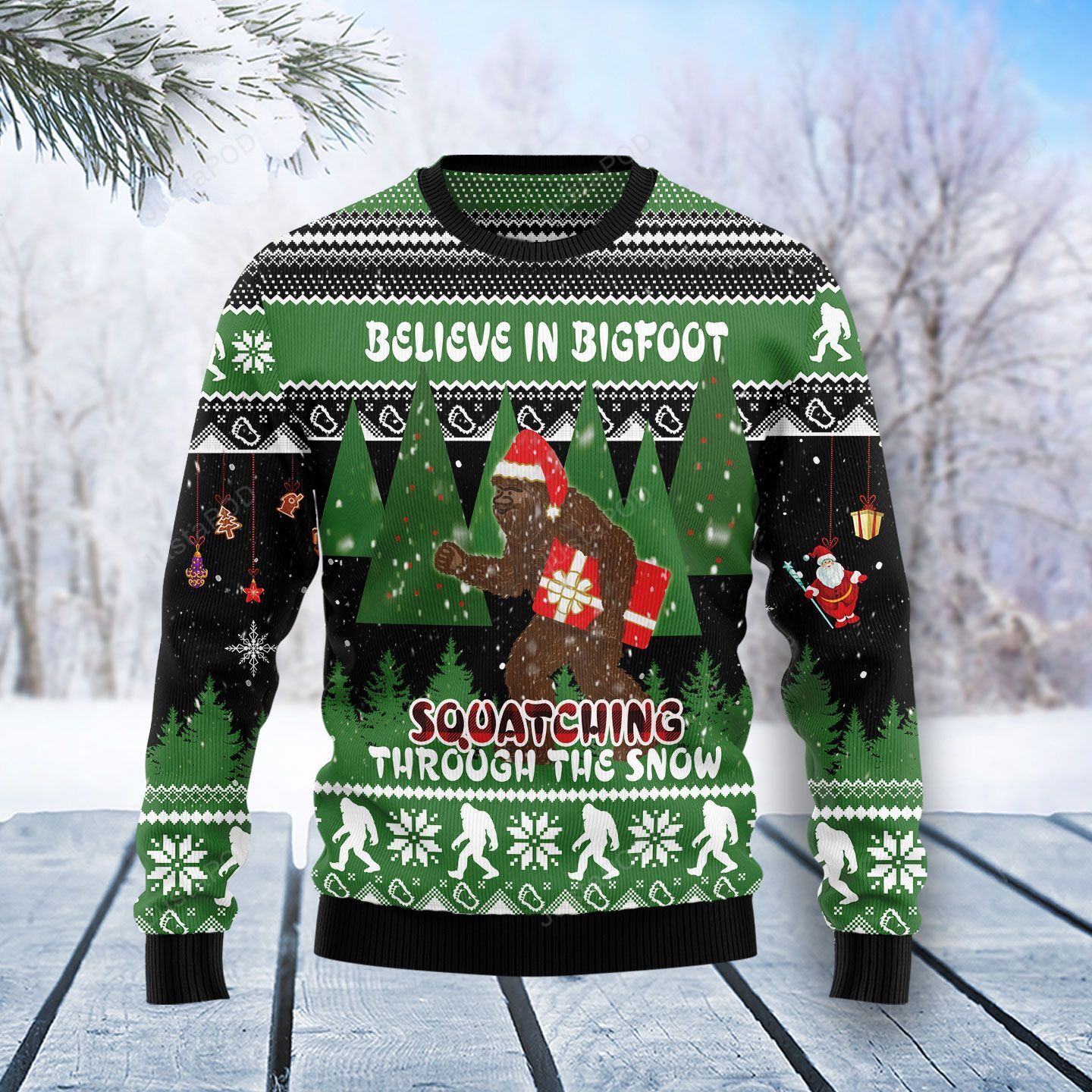 Bigfoot Through Snow Christmas Ugly Sweater- Best Christmas Gifts 2023