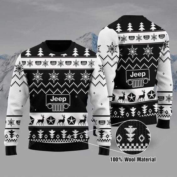 Black And White Jeep Christmas Ugly Sweater- Best Christmas Gifts 2023