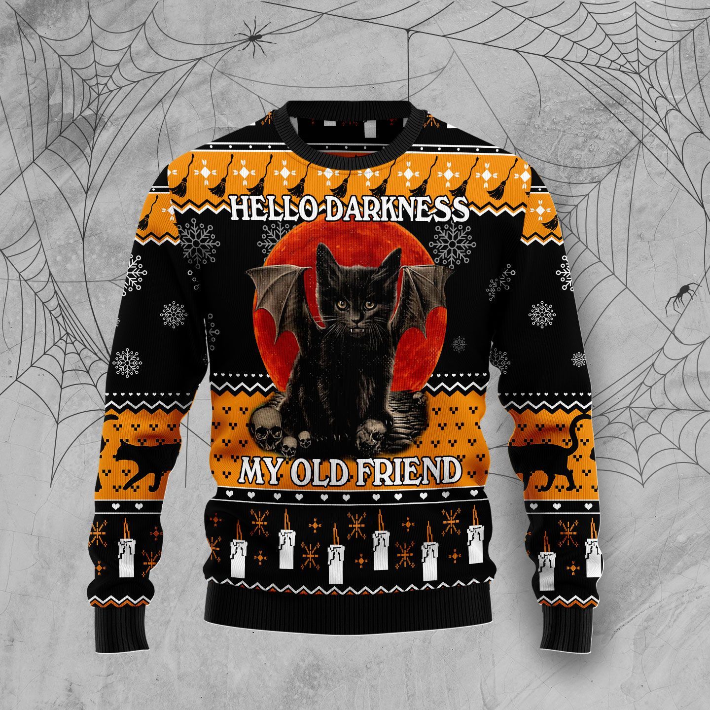 Black Cat Hello Darkness Christmas Ugly Sweater- Best Christmas Gifts 2023