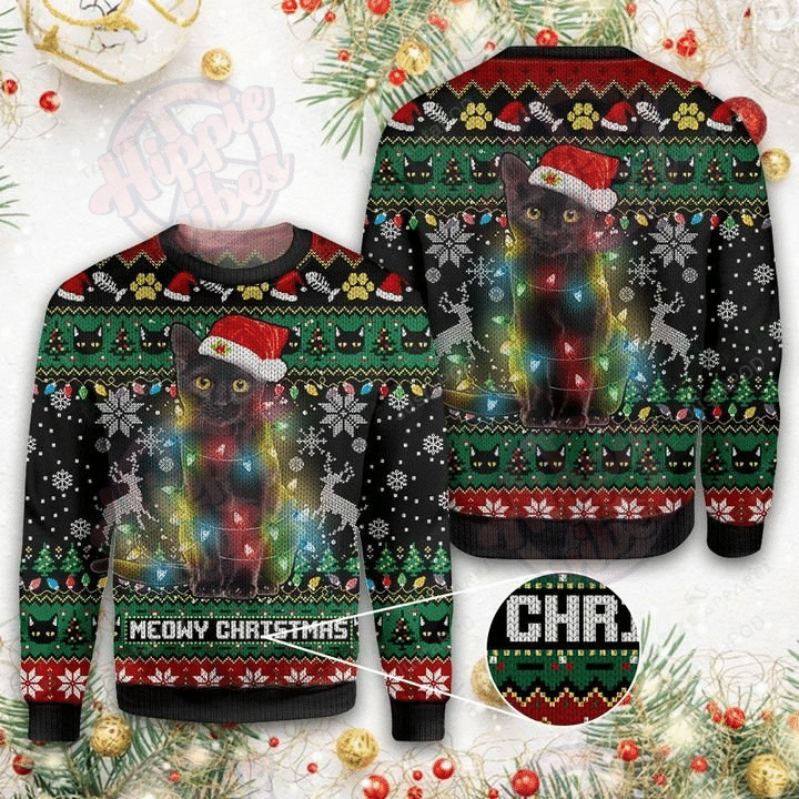 Black Cat Led Christmas Lights Christmas Ugly Sweater- Best Christmas Gifts 2023