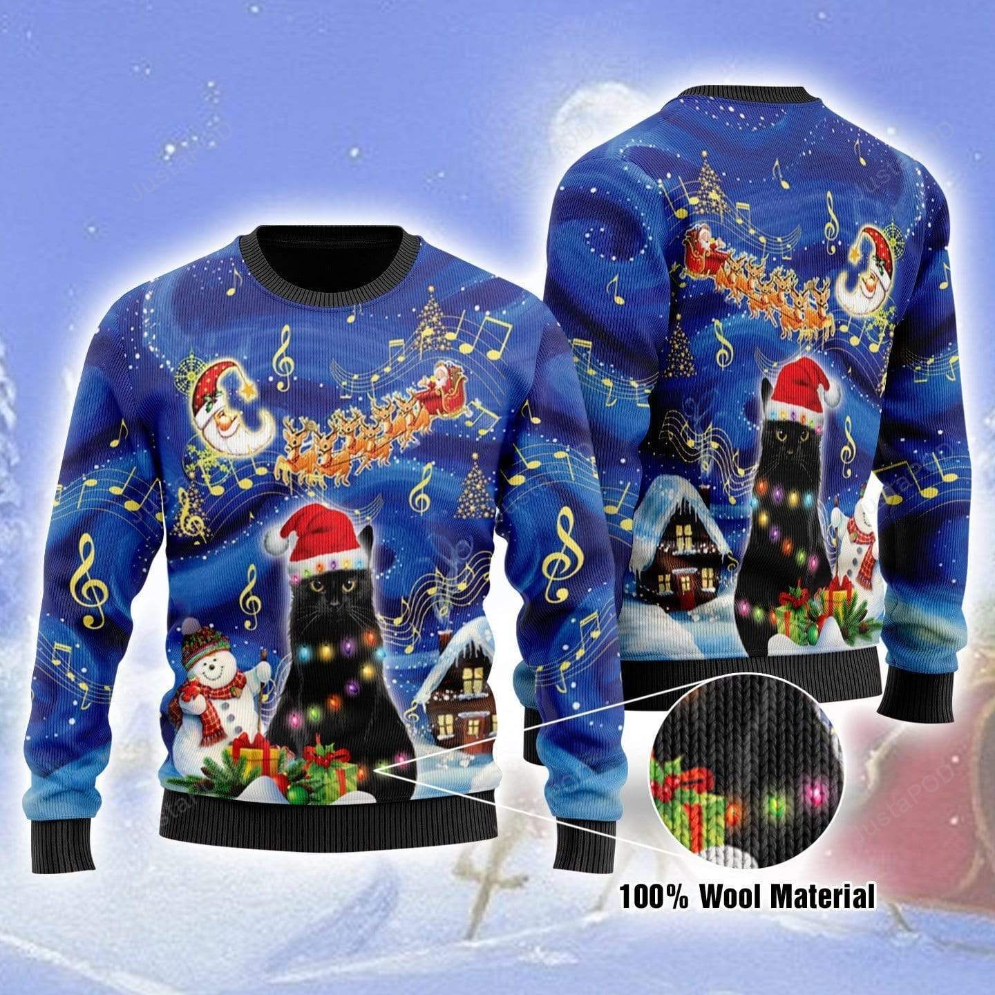 Black Cat On Christmas Night Christmas Ugly Sweater- Best Christmas Gifts 2023