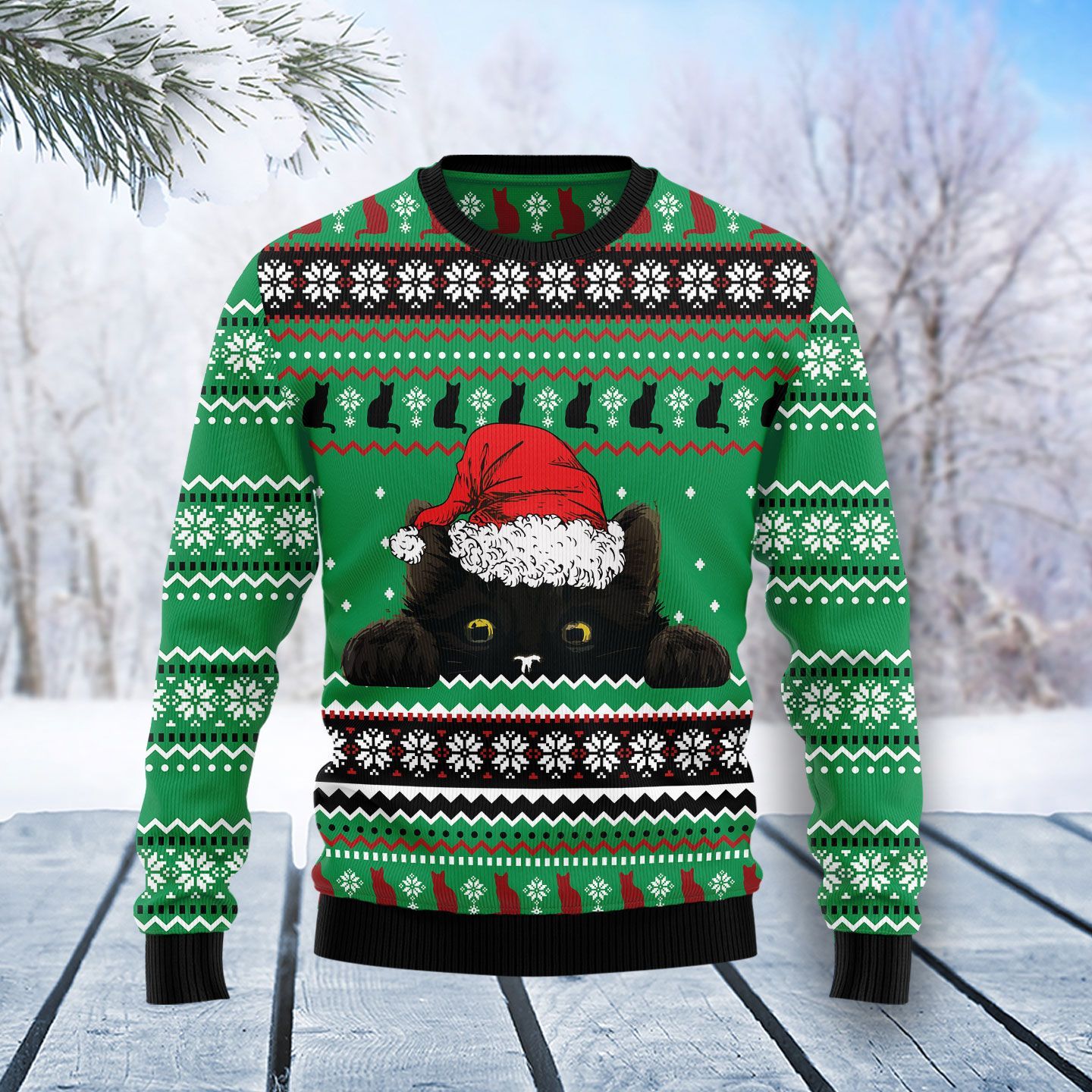 Black Cat Santa Christmas Ugly Sweater- Best Christmas Gifts 2023