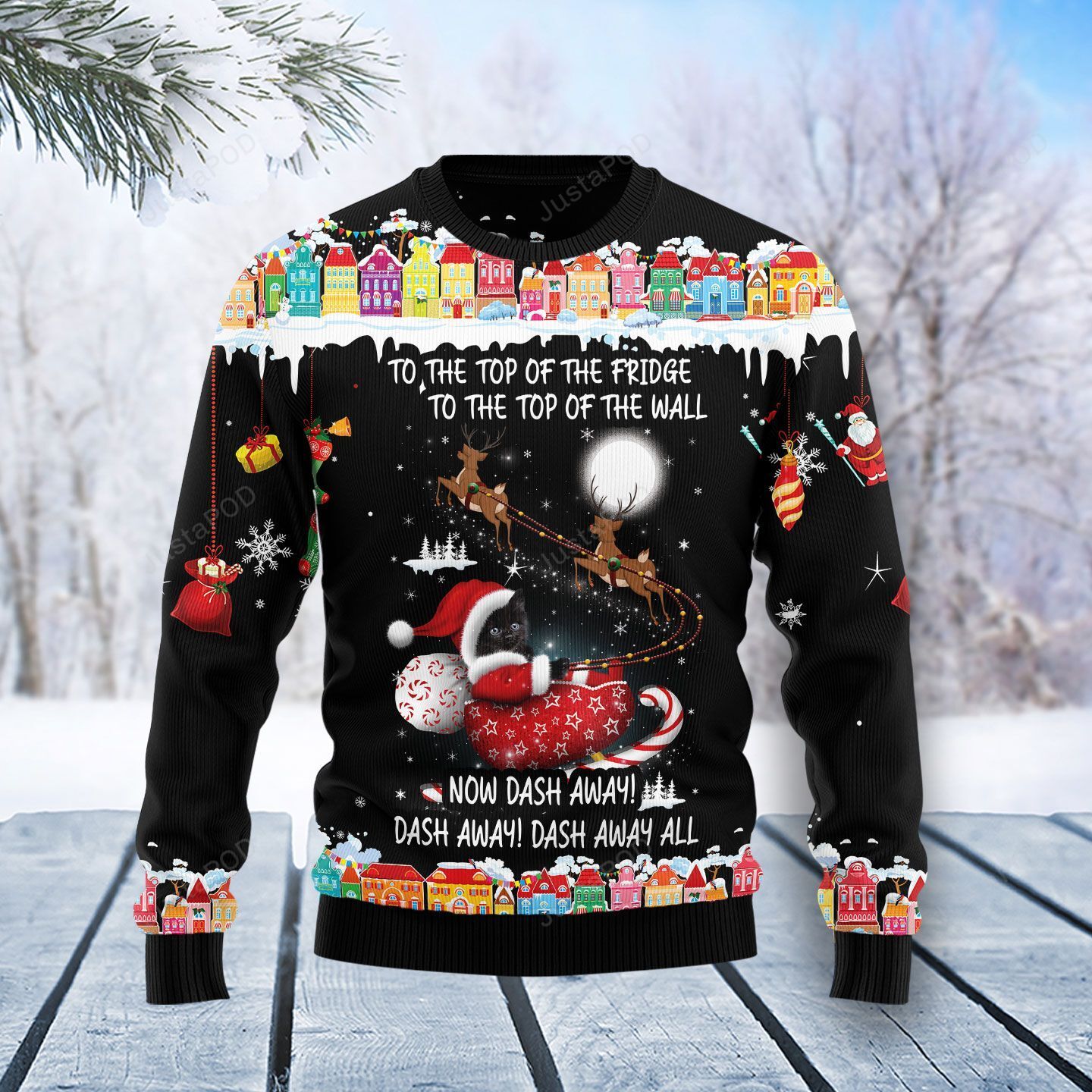 Black Cat Santa Claus Christmas Ugly Sweater- Best Christmas Gifts 2023