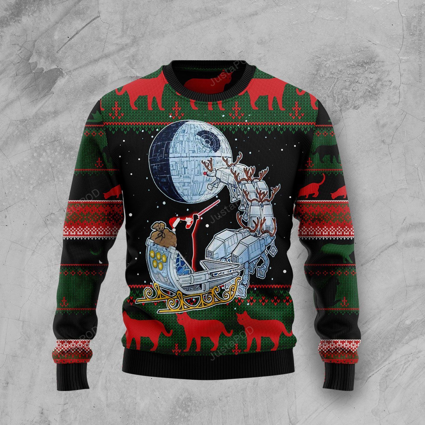 Black Cat Sleigh To Death Star Christmas Ugly Sweater- Best Christmas Gifts 2023