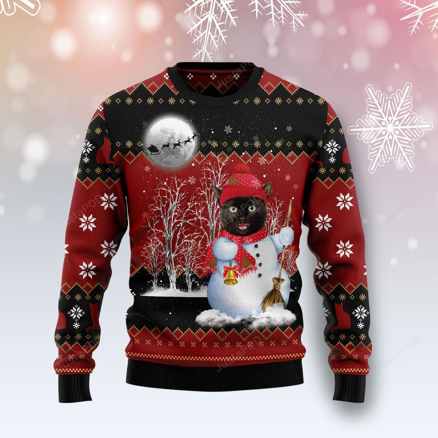 Black Cat Snowman Christmas Ugly Sweater- Best Christmas Gifts 2023