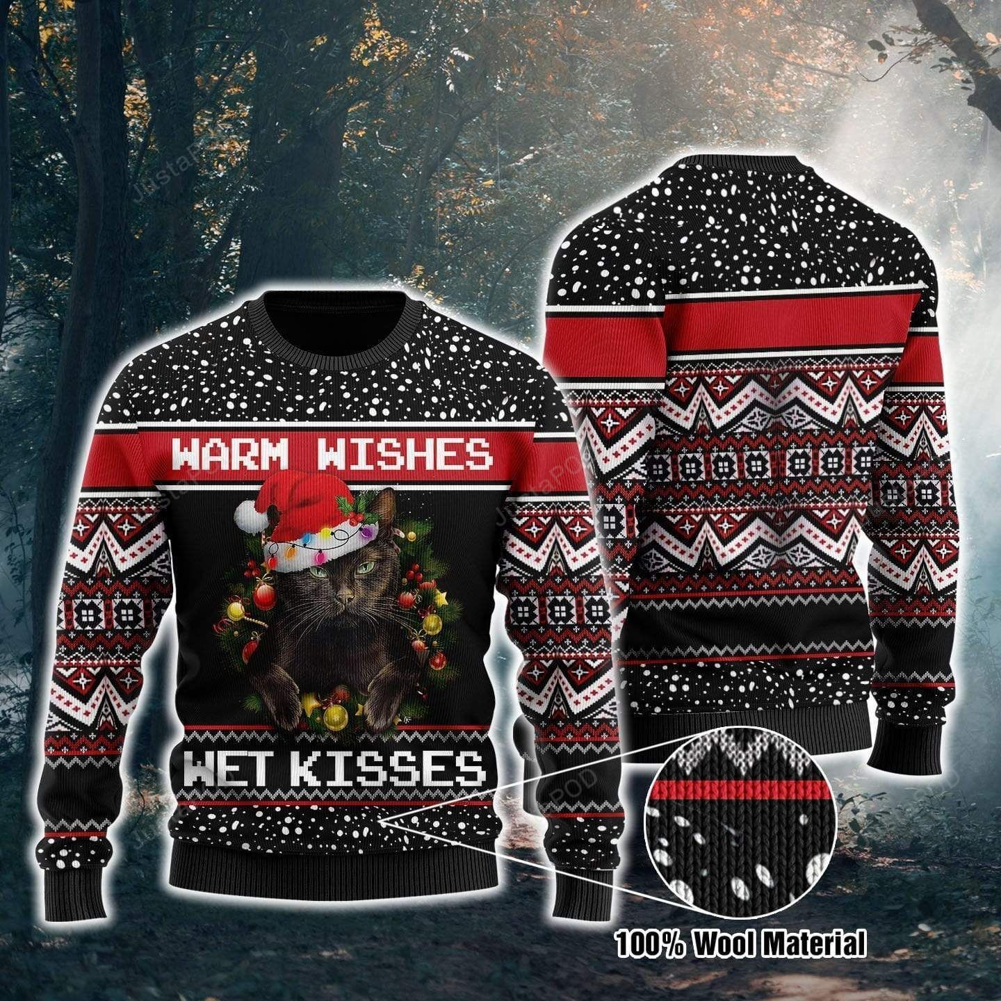 Black Cats Warm Wishes Wet Kisses Christmas Ugly Sweater- Best Christmas Gifts 2023