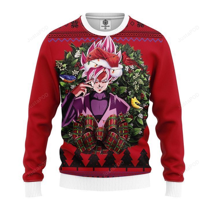 Black Goku Ssj Rose Dragon Ball Christmas Ugly Sweater- Best Christmas Gifts 2023