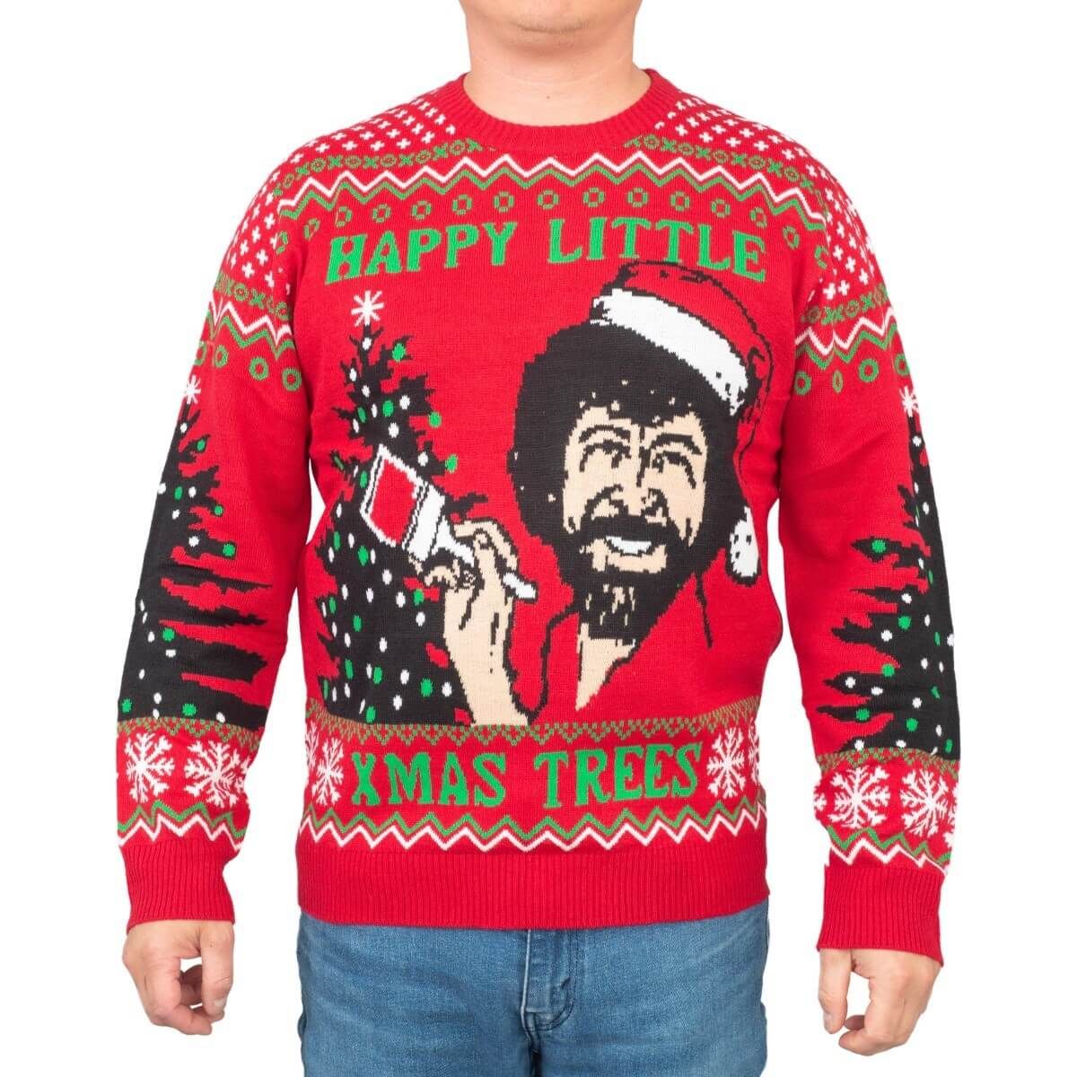 Bob Ross Santa Happy Little Xmas Trees Christmas Ugly Sweater- Best Christmas Gifts 2023