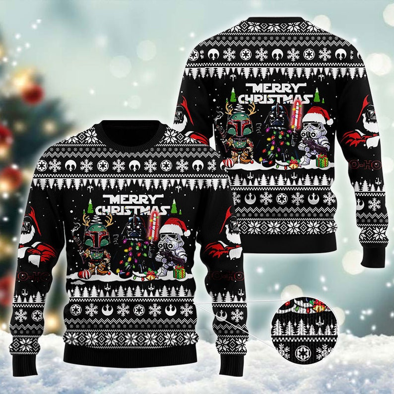 Boba Fett Dark Vader Stormtrooper Ugly Christmas  Sweater