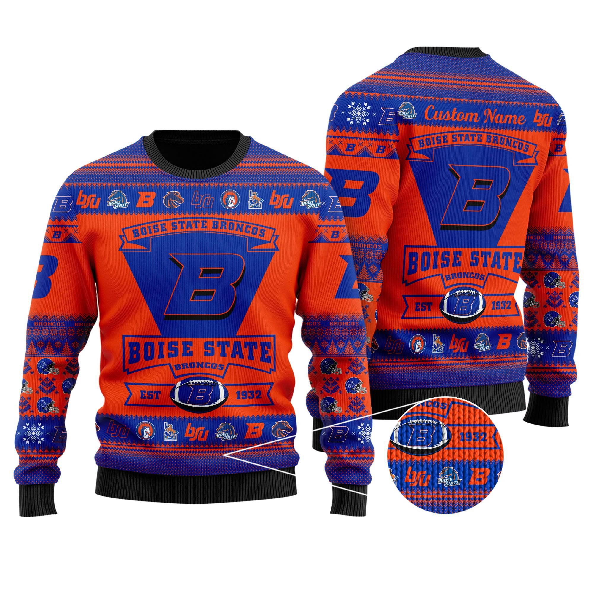 Boise State Broncos EST 1932 Christmas Ugly Sweater- Best Christmas Gifts 2023