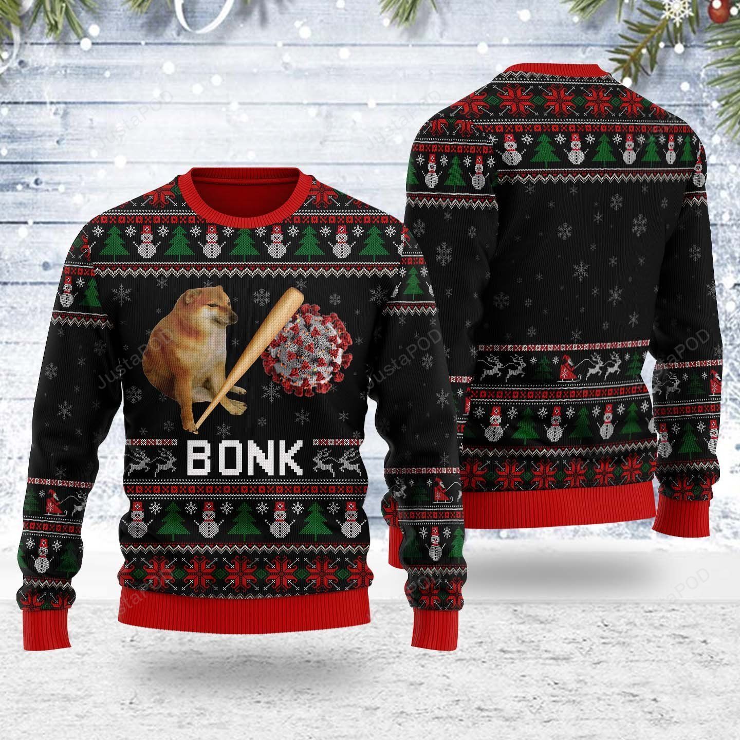 Bonk Dog Coronavirus Meme Christmas Ugly Sweater- Best Christmas Gifts 2023