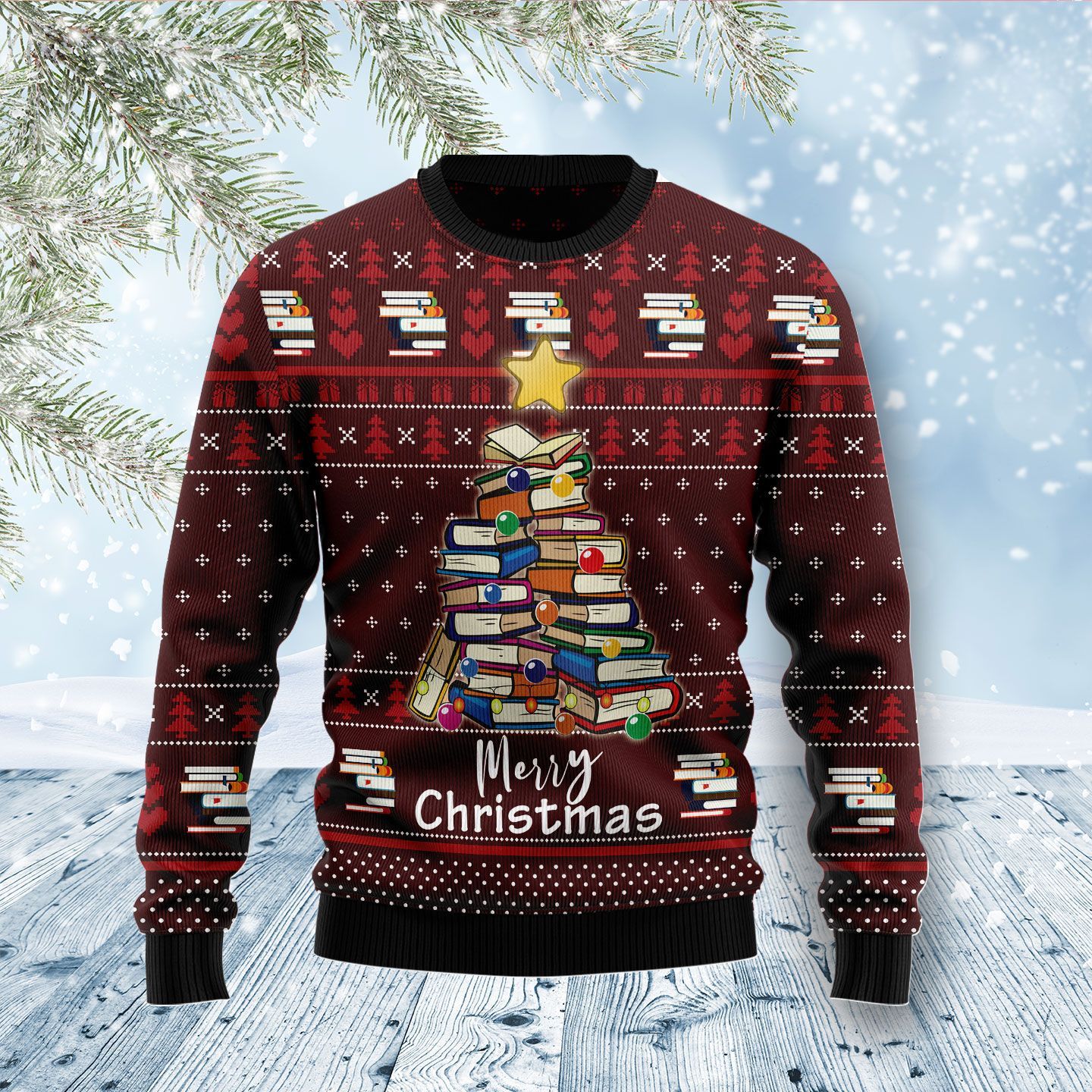 Book Pine Christmas Ugly Sweater- Best Christmas Gifts 2023