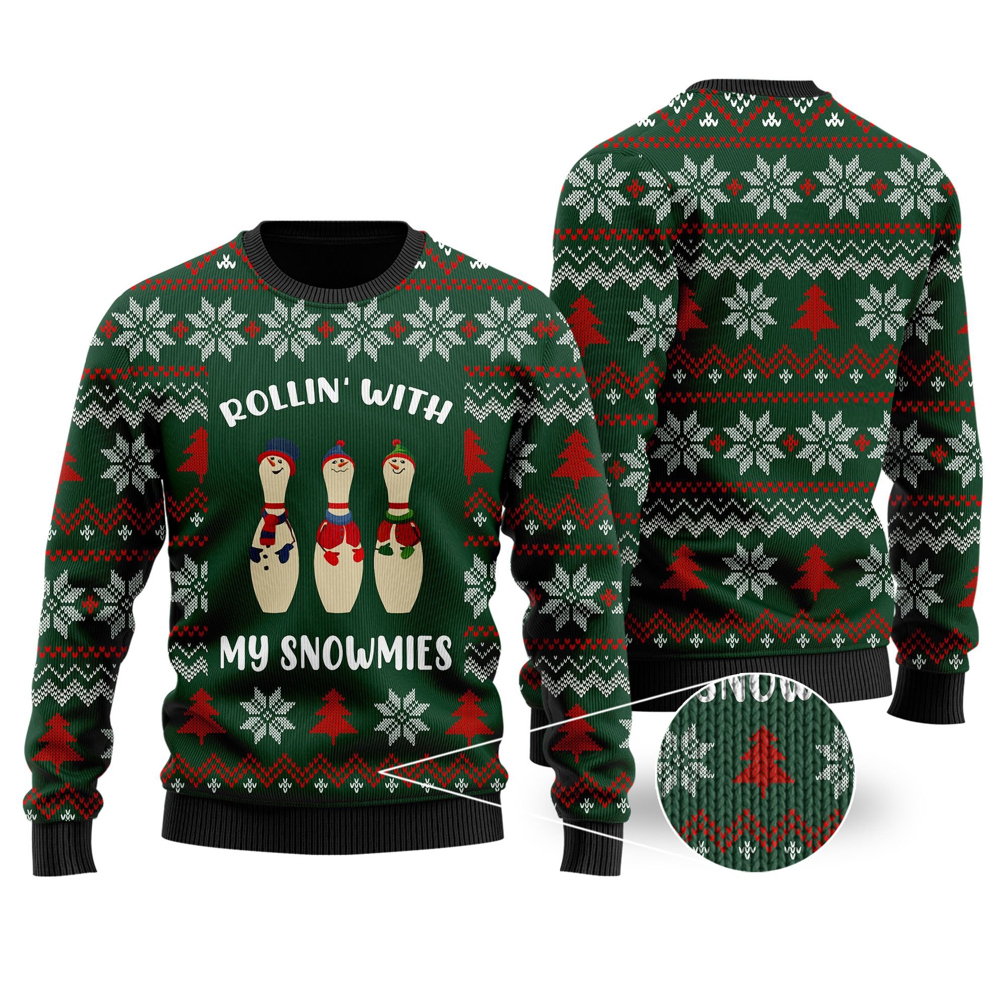 Bowling Rollin With My Snowmies Christmas Ugly Sweater- Best Christmas Gifts 2023