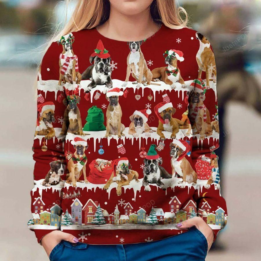 Boxer Dog Snow Christmas Ugly Sweater- Best Christmas Gifts 2023