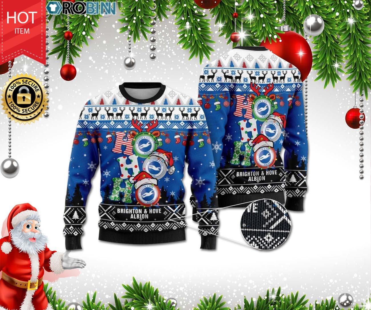 Brighton & Ampamp Hove Albion FC Ho Ho Ho Christmas Ugly Sweater- Best Christmas Gifts 2023