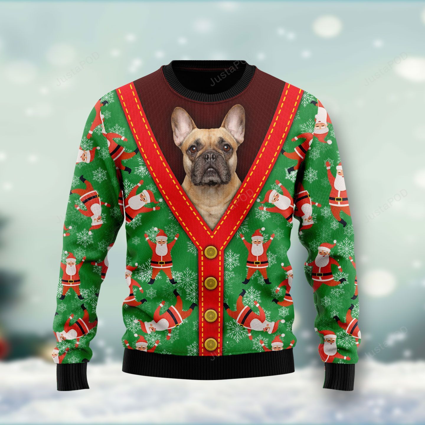 Bulldog Santa Claus Pattern Christmas Ugly Sweater- Best Christmas Gifts 2023