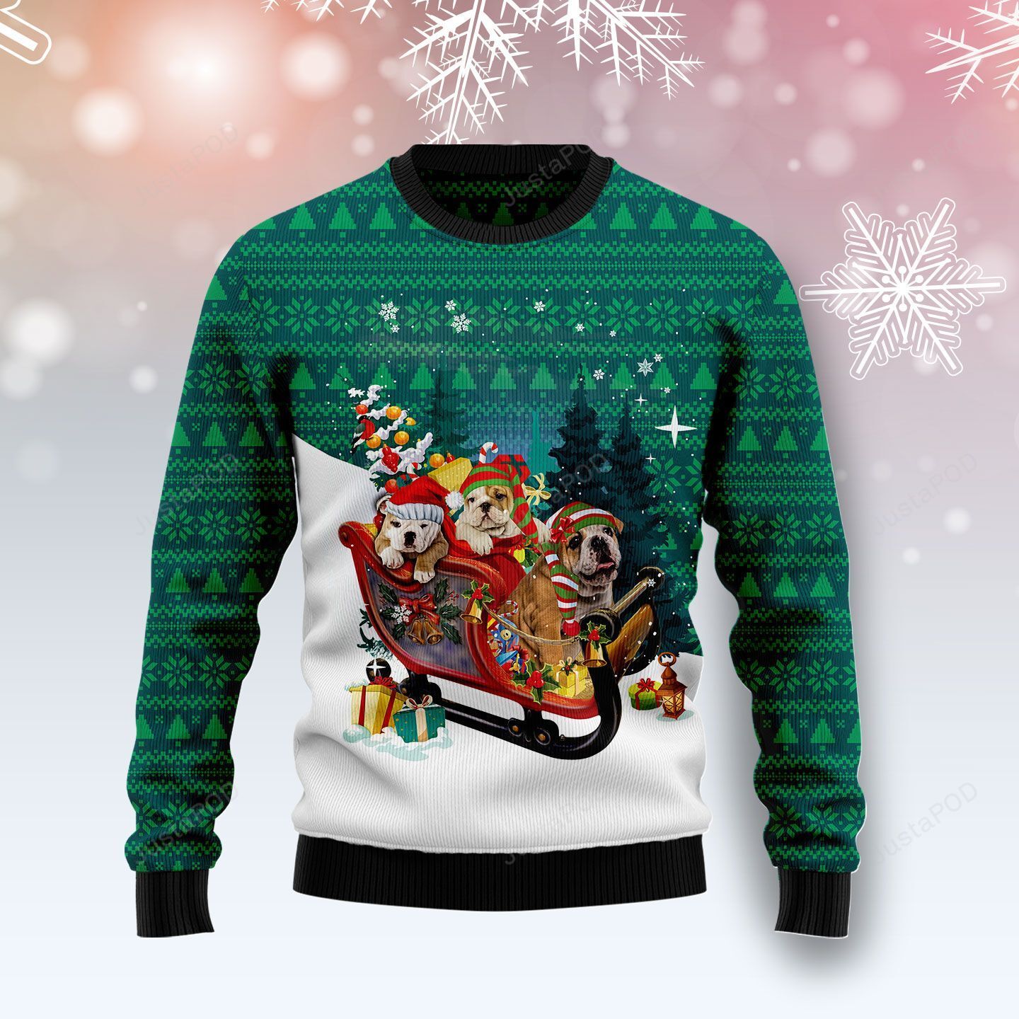 Bulldog Sleigh Drive Christmas Ugly Sweater- Best Christmas Gifts 2023