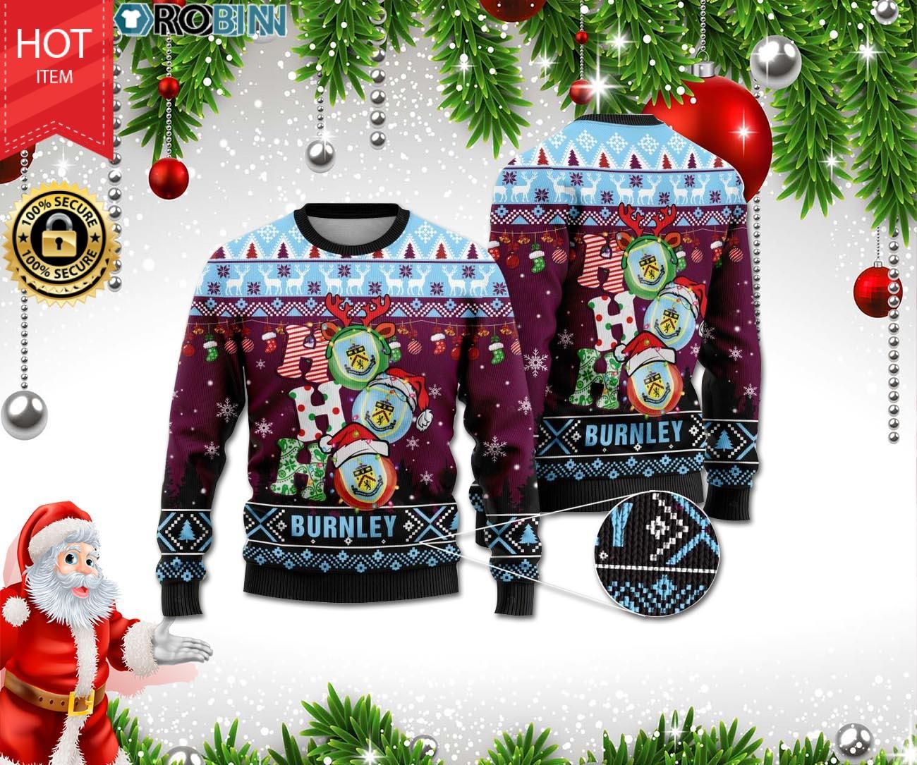 Burnley FC Ho Ho Ho Christmas Ugly Sweater- Best Christmas Gifts 2023