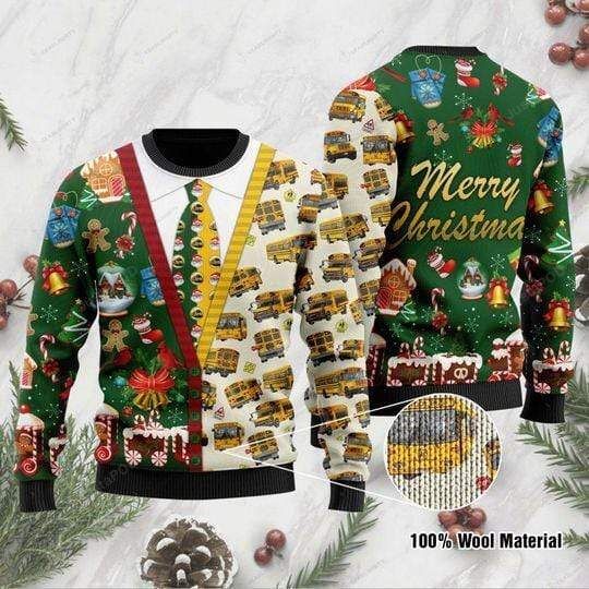 Bus Driver Pattern Christmas Ugly Sweater- Best Christmas Gifts 2023