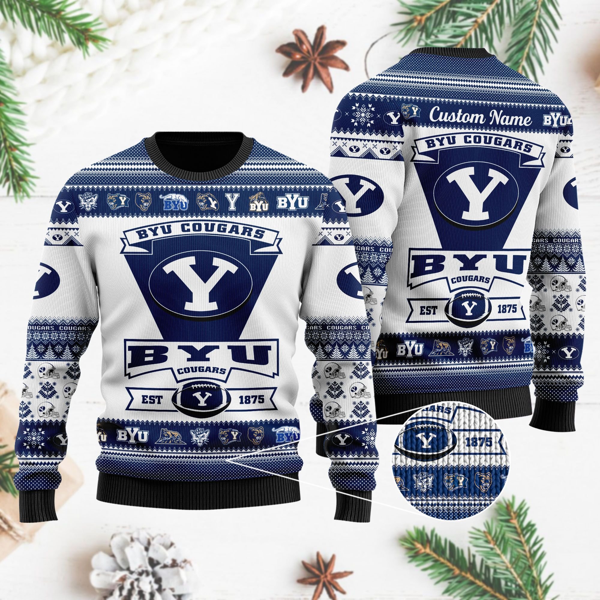 BYU Cougars Football Team Logo Christmas Ugly Sweater- Best Christmas Gifts 2023