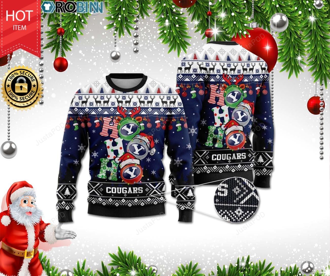 BYU Cougars Ho Ho Ho Christmas Ugly Sweater- Best Christmas Gifts 2023