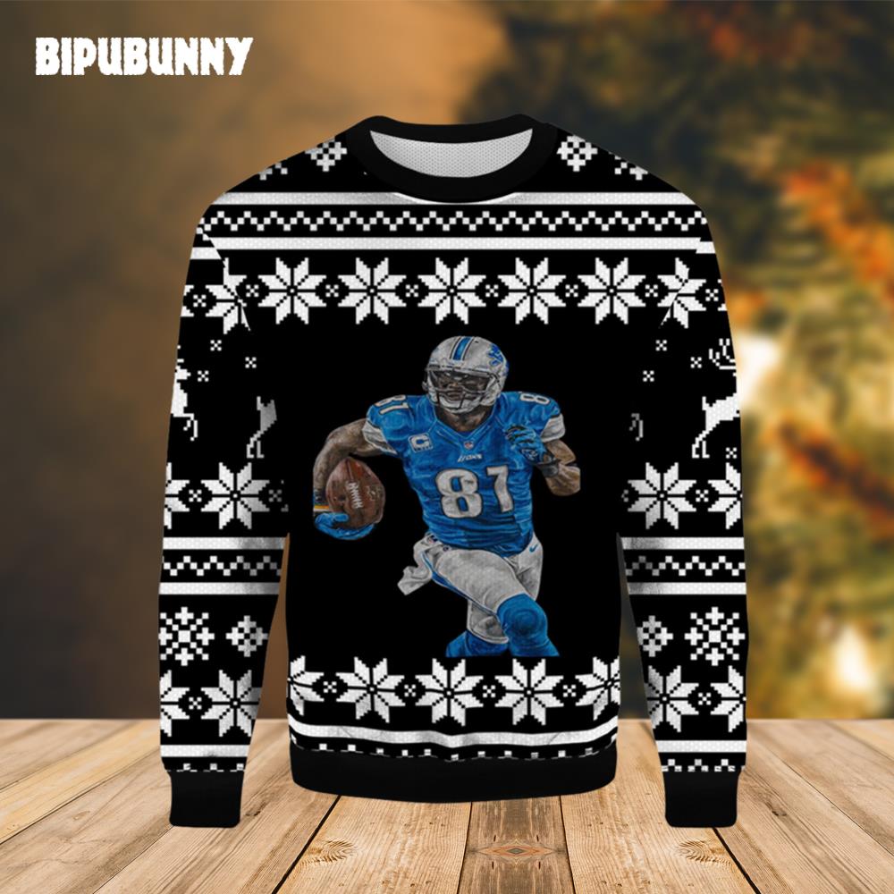 Calvin Johnson Detroit Lions Ugly Christmas Sweater- Best Christmas Gifts 2023