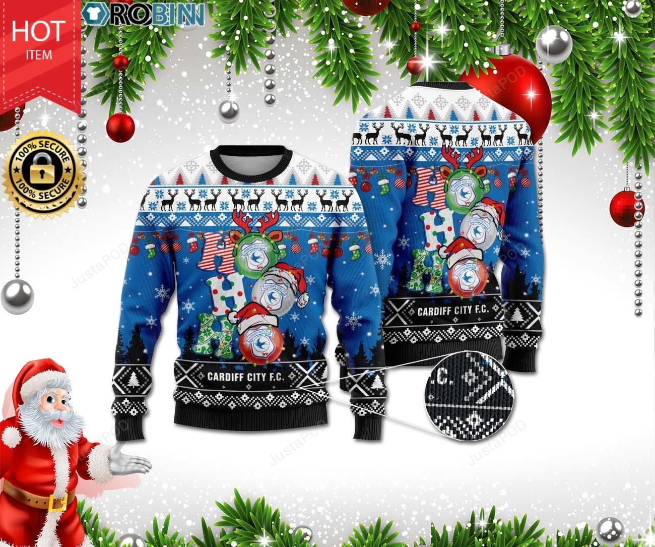 Cardiff City F.C Ho Ho Ho Christmas Ugly Sweater- Best Christmas Gifts 2023