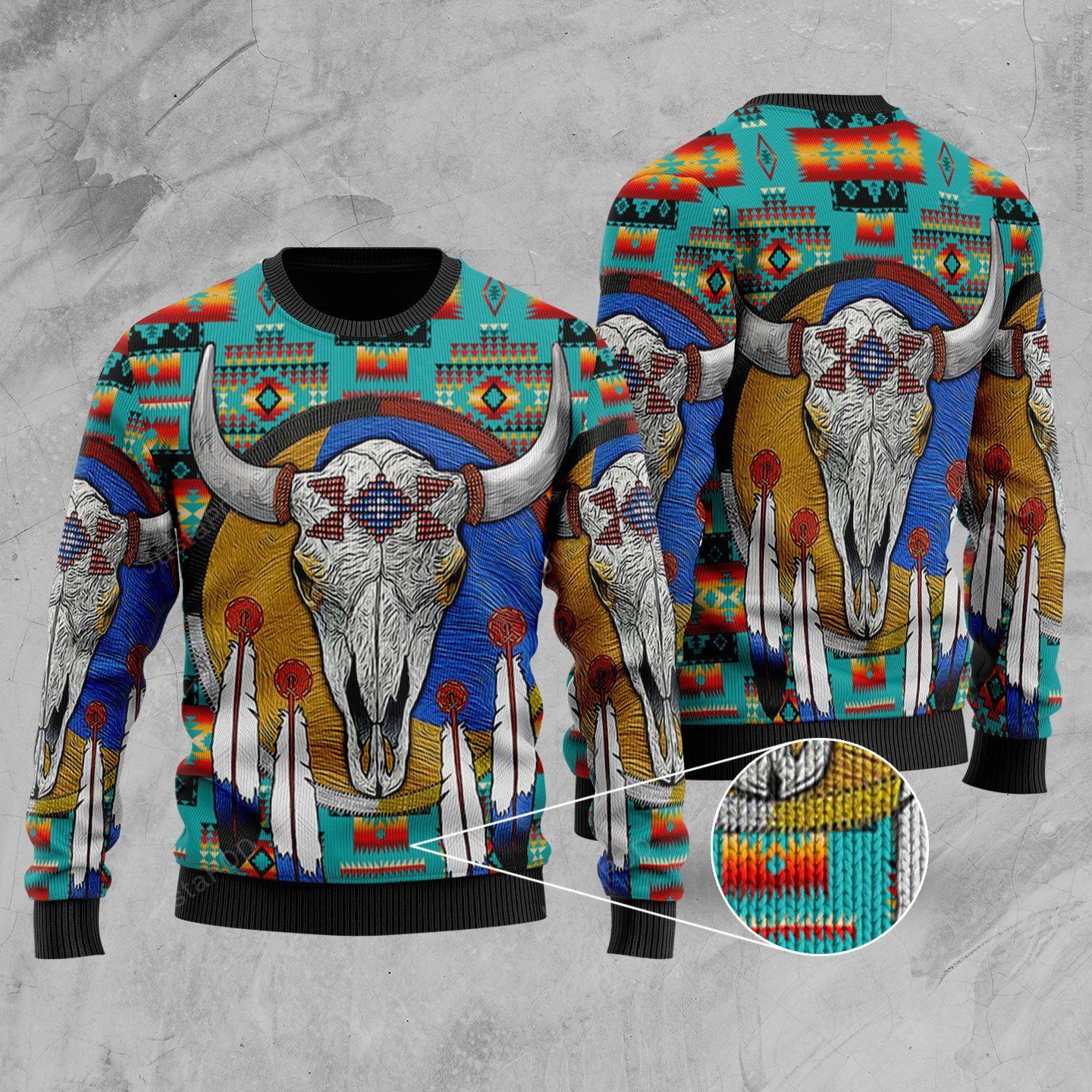 Cattle Skull Blue Native Tribes Christmas Ugly Sweater- Best Christmas Gifts 2023