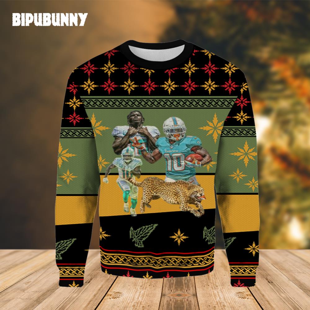 Cheetah Miami Dolphins Ugly Christmas Sweater- Best Christmas Gifts 2023