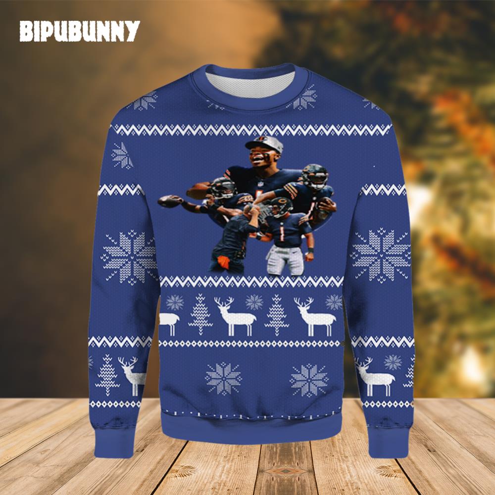 Chicago Bears Justin Fields Ugly Christmas Sweater- Best Christmas Gifts 2023