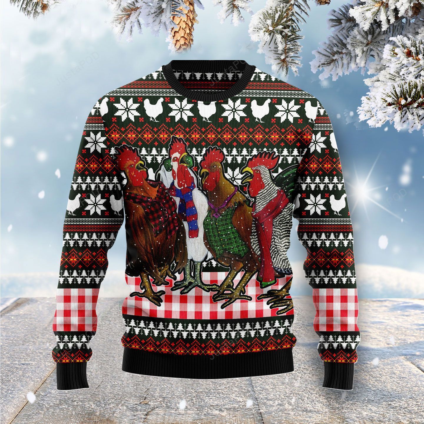 Chicken Under Snow Christmas Ugly Sweater- Best Christmas Gifts 2023