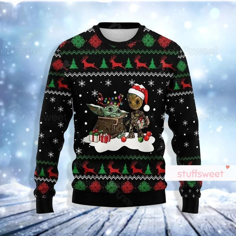 Christmas Baby Yoda And Groot Ugly Christmas Sweater