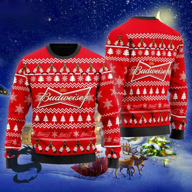 Christmas Cheers With Budweiser Beer Ugly Beer Sweater