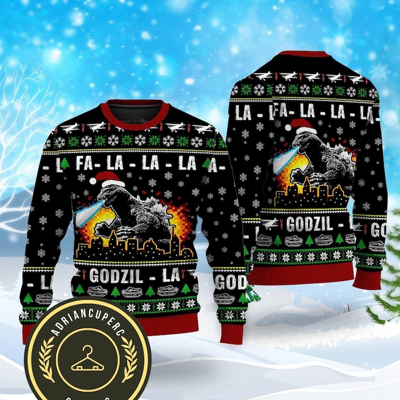 Christmas Funny Godzilla Ugly Sweater