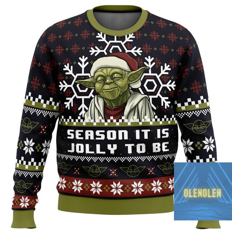 Christmas Gift Baby Yoda Season It Is Jolly To Be  Ugly Christmas Sweater