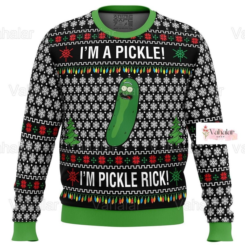 Christmas Rick and Morty Sweater, Rick and Morty Pickle Ugly Sweater