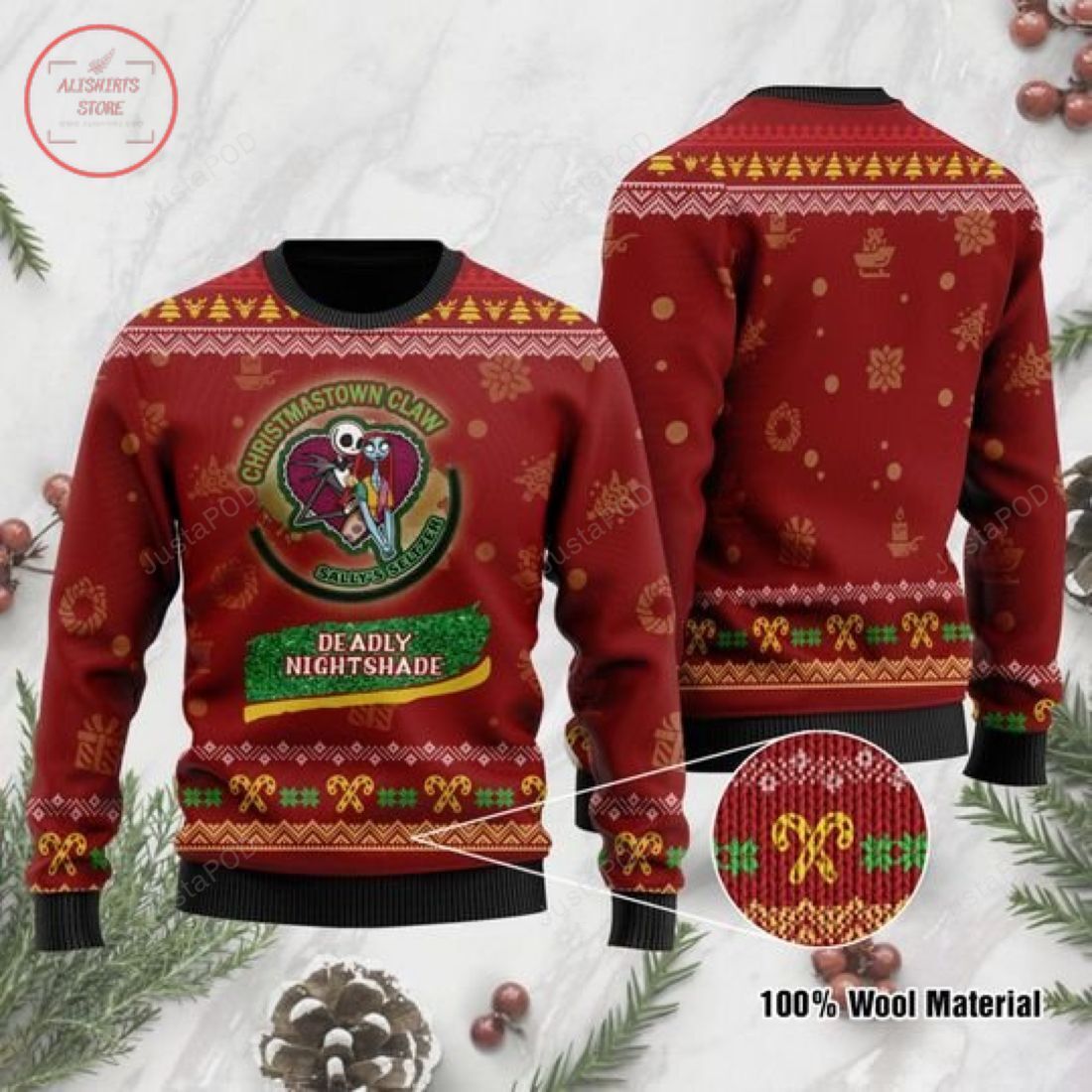 Christmastown Claw – Jack and Sally Deadly Nightshade Christmas Ugly Sweater- Best Christmas Gifts 2023