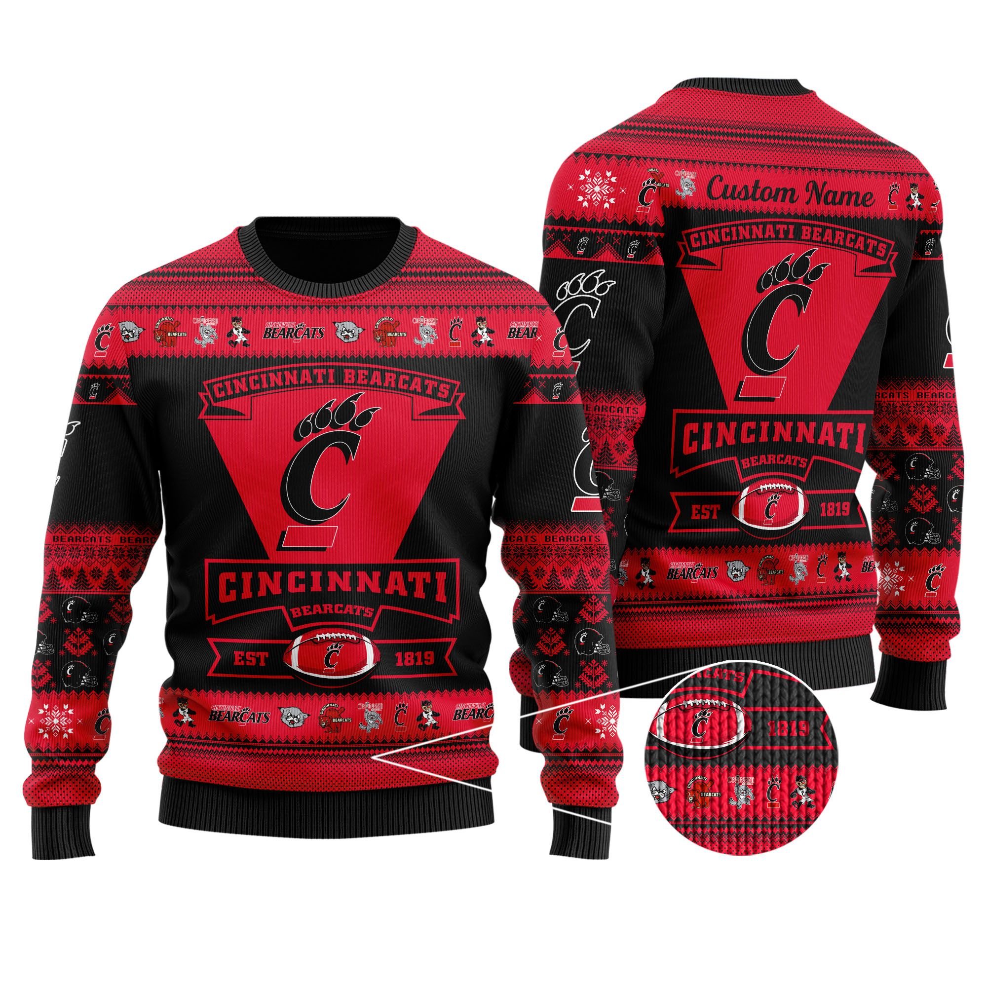 Cincinnati Bearcats EST 1819 Christmas Ugly Sweater- Best Christmas Gifts 2023